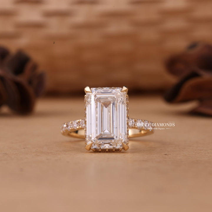 4.50CT-6.50CT Emerald Cut F/VS1 Lab Grown Hidden Halo Diamond Engagement Ring
