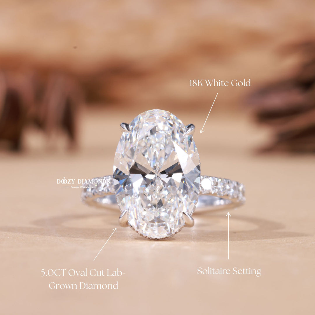 4.50CT-5.50CT Oval Cut E/VS1 Lab Grown Diamond Hidden Halo Engagement Ring