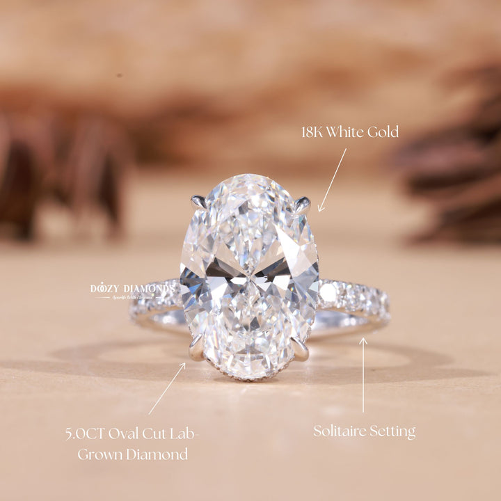 4.50CT-5.50CT Oval Cut E/VS1 Lab Grown Diamond Hidden Halo Engagement Ring