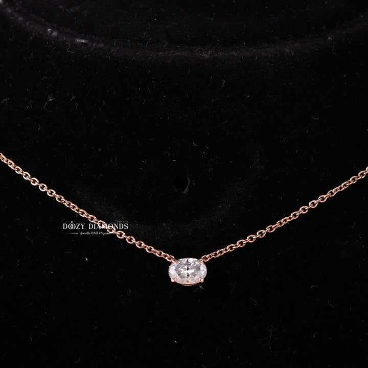 East West Oval Cut Diamond Solitaire Necklace for Her