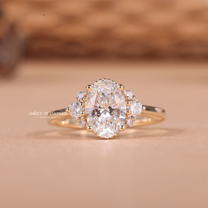 2.0CT-3.0CT Oval E/VS1 Lab Grown Diamond Vintage Cluster Engagement Ring