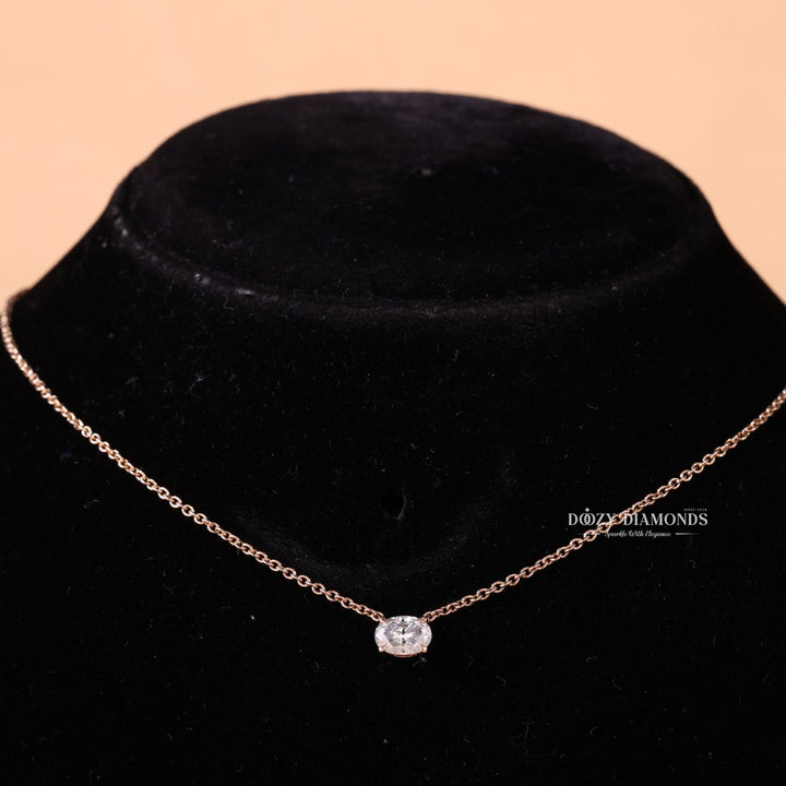 East West Oval Cut Diamond Solitaire Necklace for Her