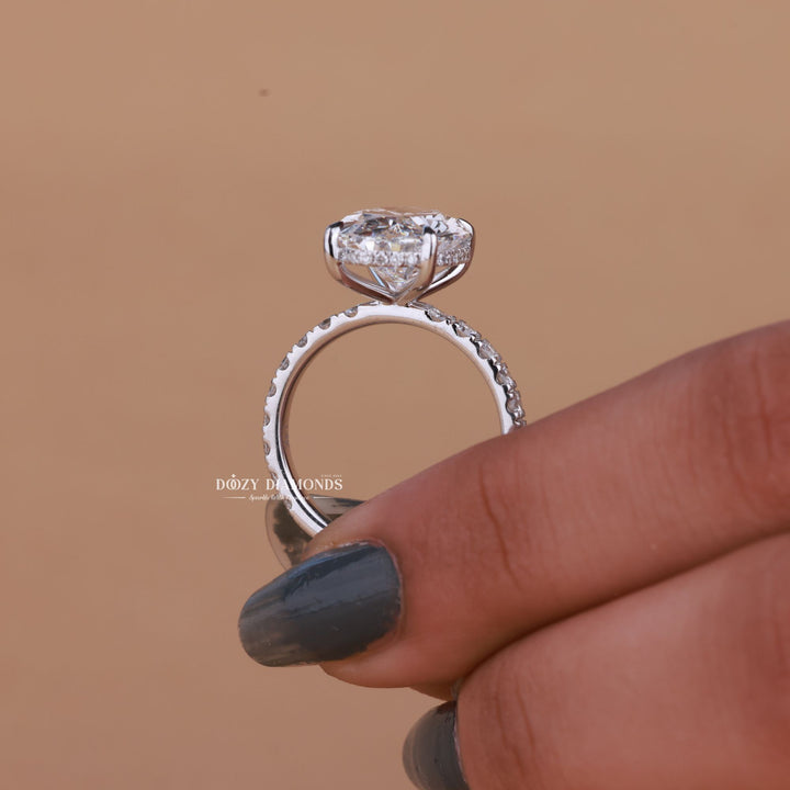 4.50CT-5.50CT Oval Cut E/VS1 Lab Grown Diamond Hidden Halo Engagement Ring