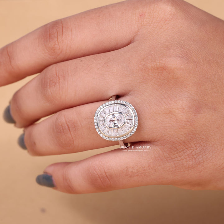 0.25CT-0.75CT Oval EF/VS2 Lab Grown Diamond Halo Cluster Engagement Ring