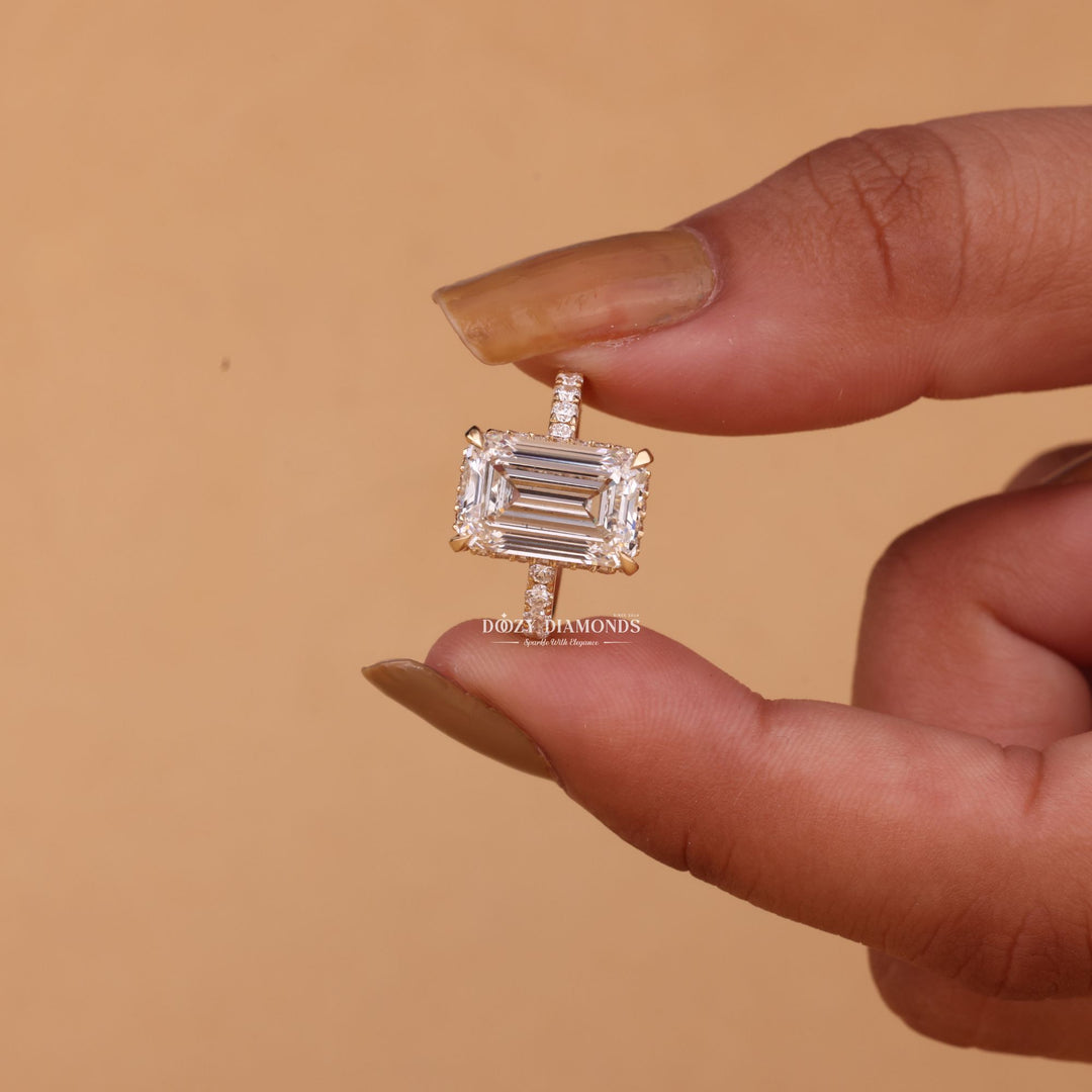 4.50CT-6.50CT Emerald Cut F/VS1 Lab Grown Hidden Halo Diamond Engagement Ring