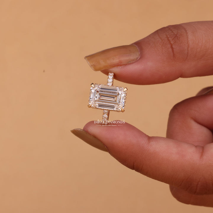 4.50CT-6.50CT Emerald Cut F/VS1 Lab Grown Hidden Halo Diamond Engagement Ring