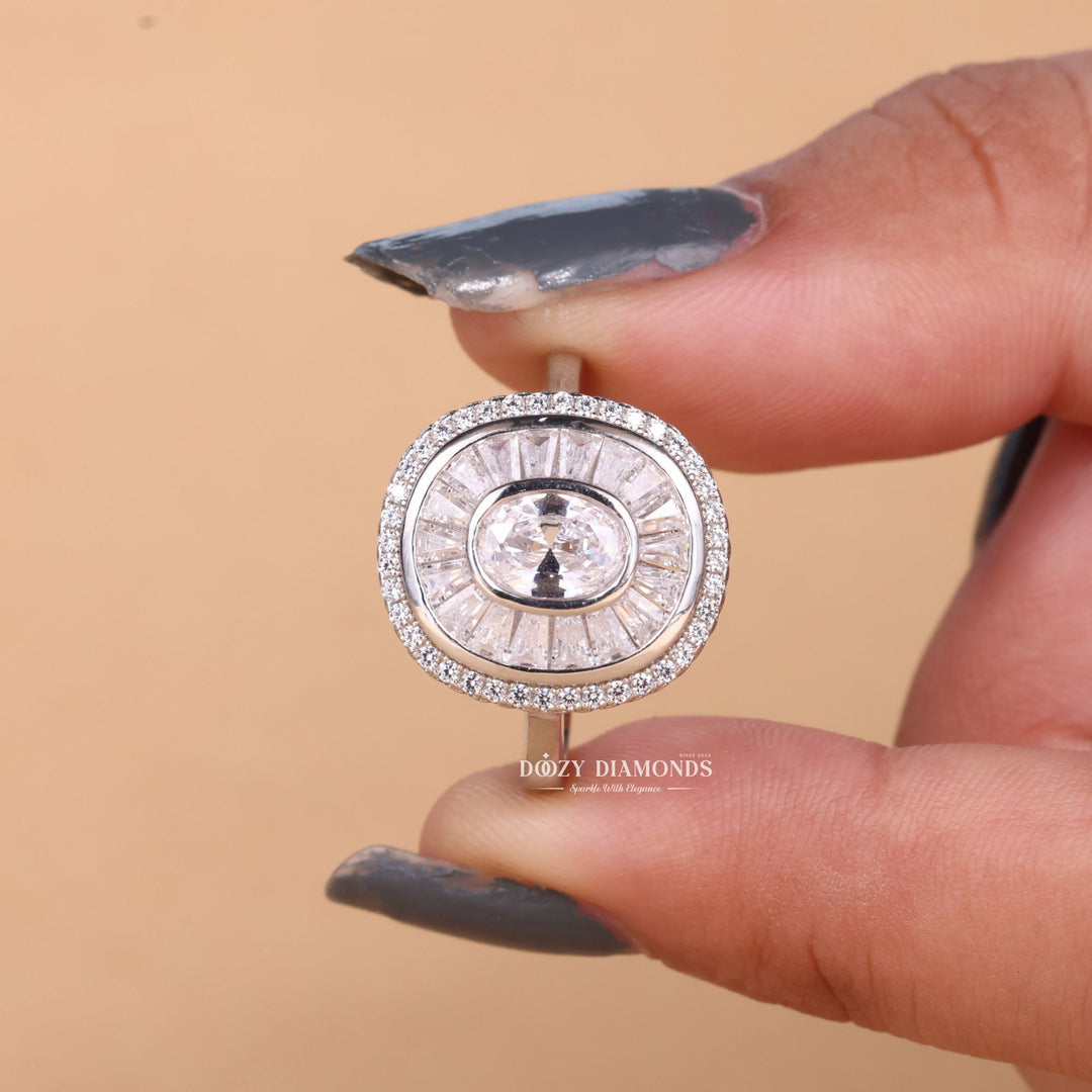 0.25CT-0.75CT Oval EF/VS2 Lab Grown Diamond Halo Cluster Engagement Ring