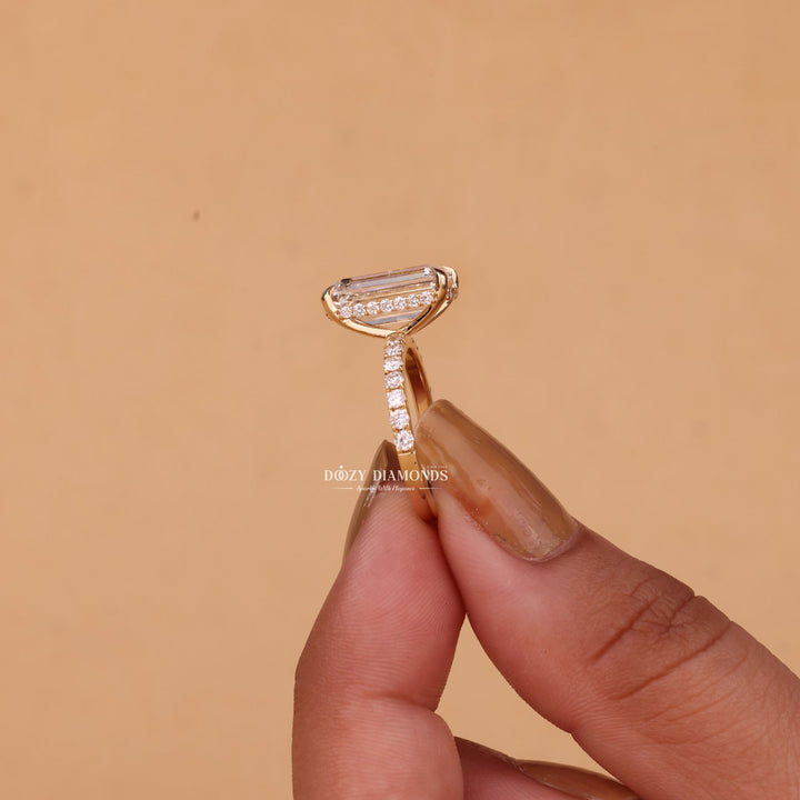 4.50CT-6.50CT Emerald Cut F/VS1 Lab Grown Hidden Halo Diamond Engagement Ring