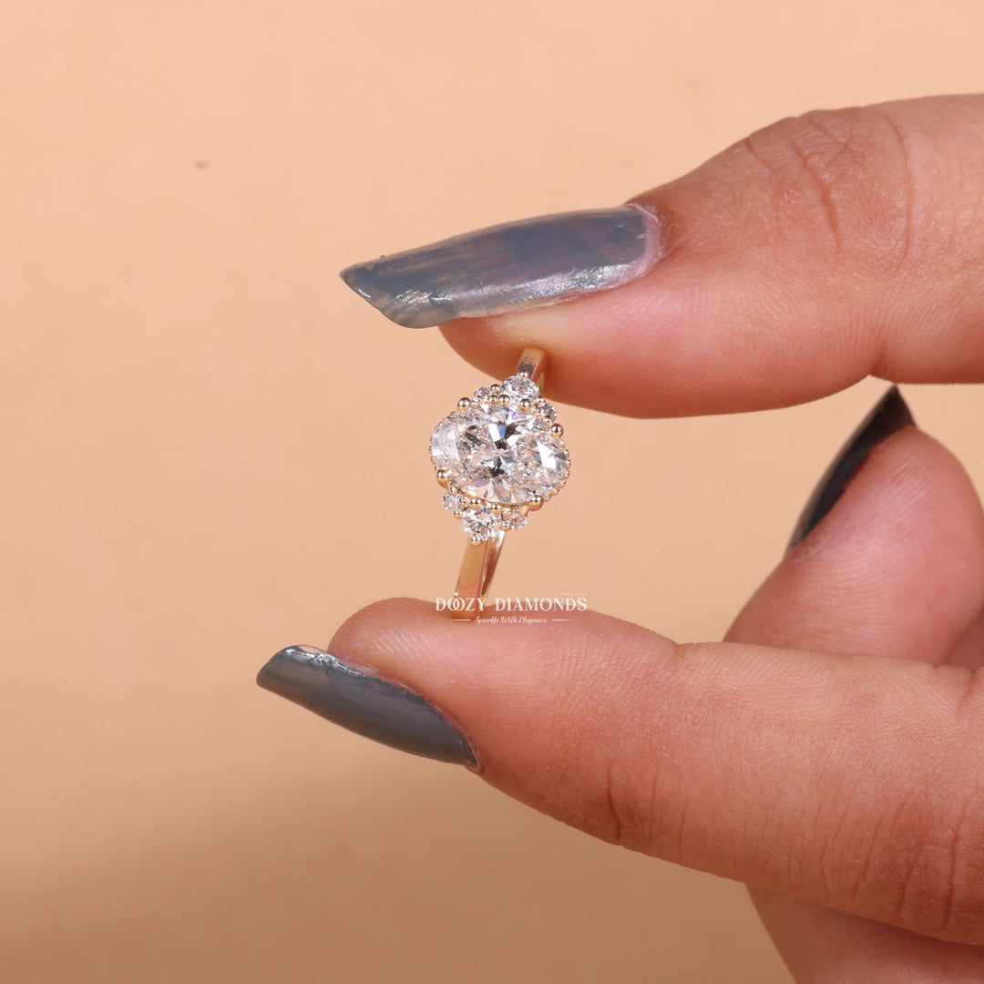 2.0CT-3.0CT Oval E/VS1 Lab Grown Diamond Vintage Cluster Engagement Ring