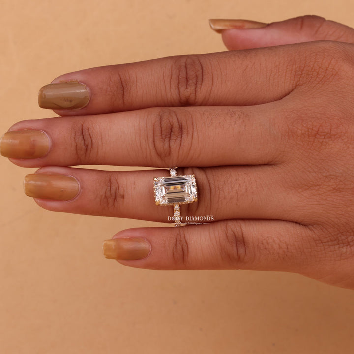 4.50CT-6.50CT Emerald Cut F/VS1 Lab Grown Hidden Halo Diamond Engagement Ring