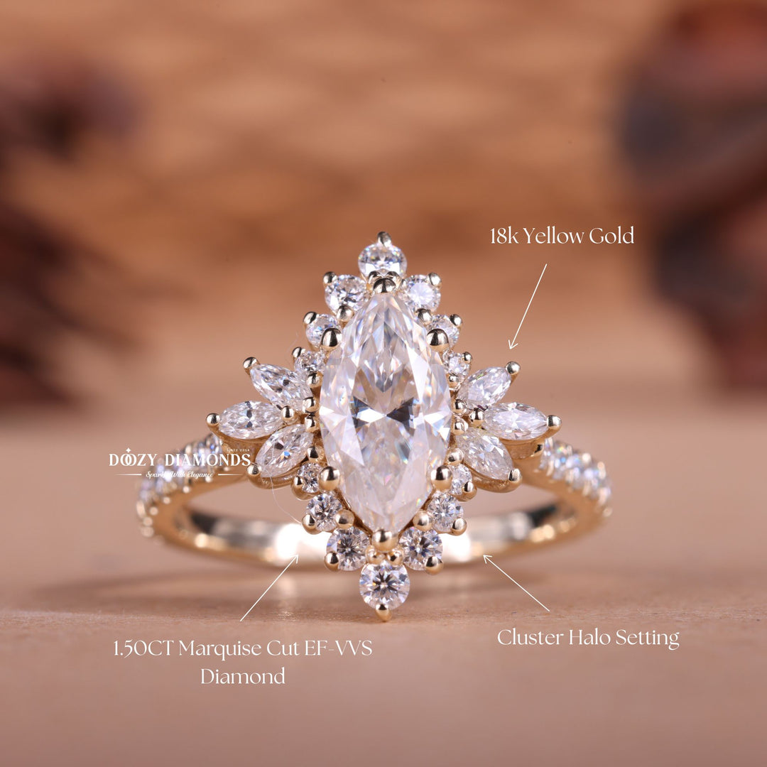 1.0CT-2.0CT Marquise E/VS1 Halo Cluster Lab Grown Engagement Ring