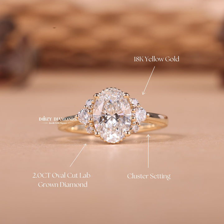 2.0CT-3.0CT Oval E/VS1 Lab Grown Diamond Vintage Cluster Engagement Ring