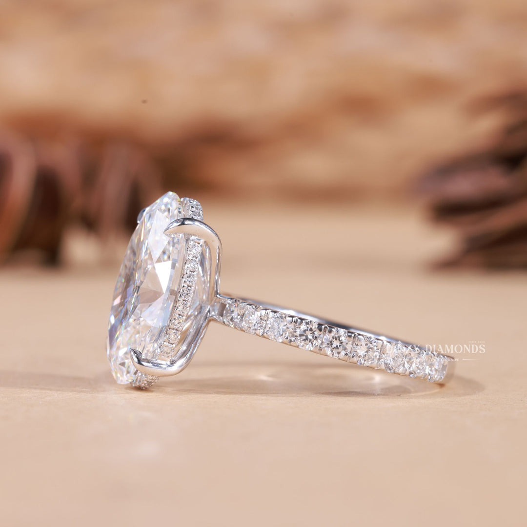 4.50CT-5.50CT Oval Cut E/VS1 Lab Grown Diamond Hidden Halo Engagement Ring