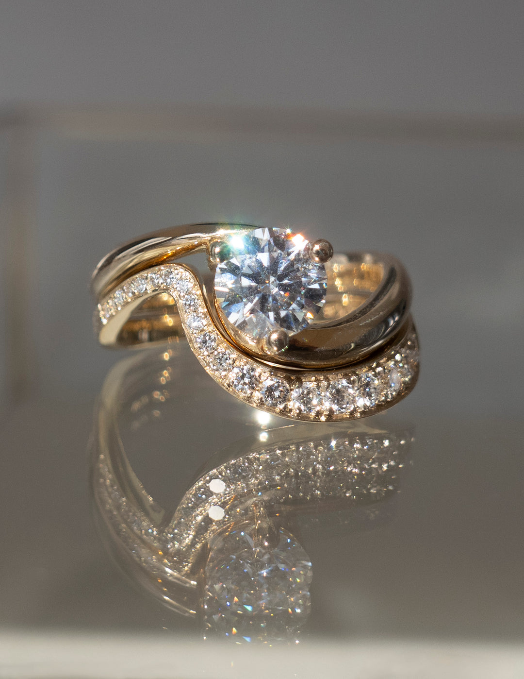 1.0CT Round E-VS Lab Grown Bypass Wedding Ring Set With Classic Band