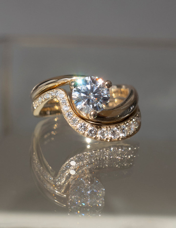 1.0CT Round E-VS Lab Grown Bypass Wedding Ring Set With Classic Band