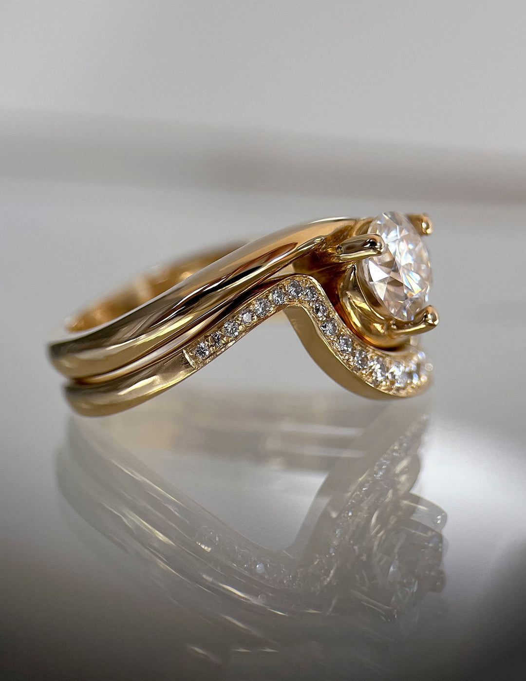 1.0CT Round E-VS Lab Grown Bypass Wedding Ring Set With Classic Band