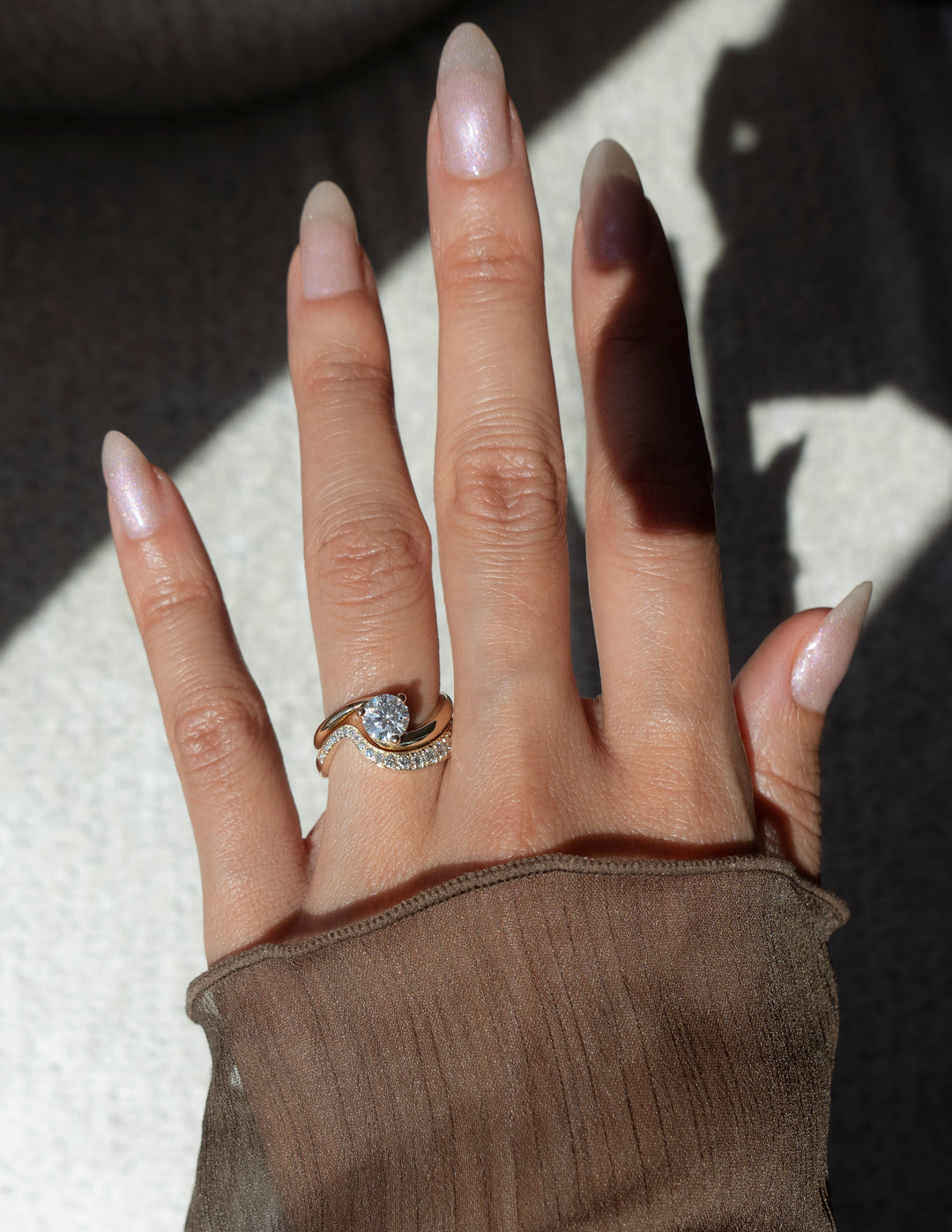 1.0CT Round E-VS Lab Grown Bypass Wedding Ring Set With Classic Band