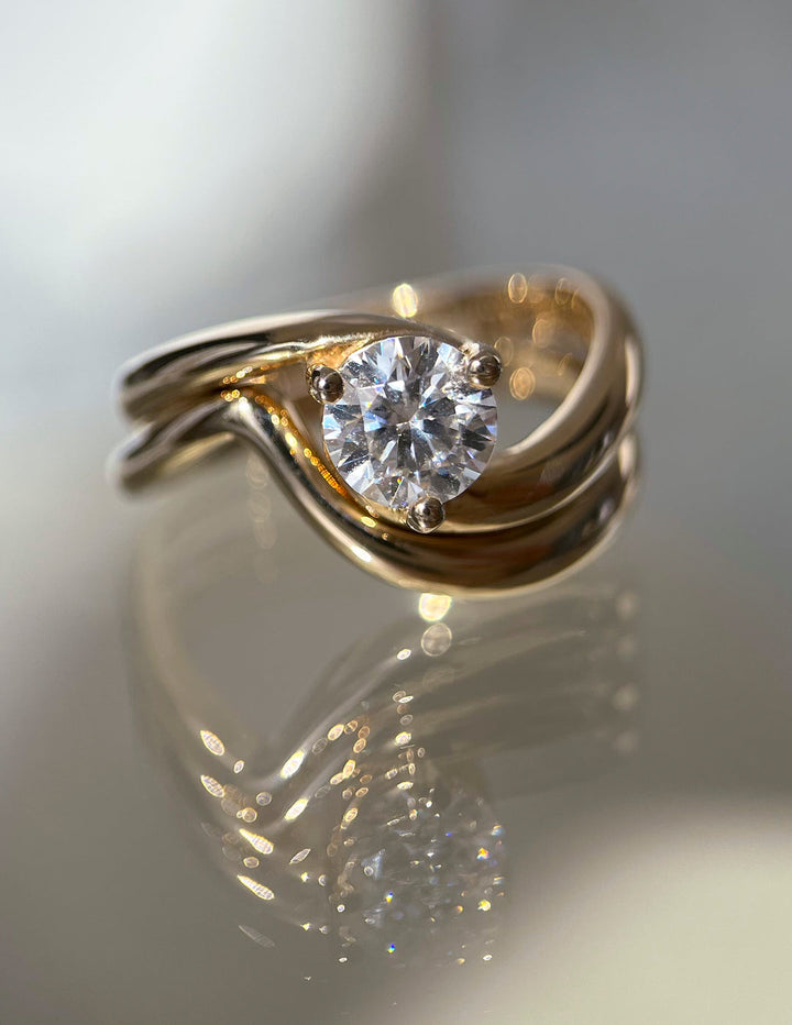 1.0CT Round E-VS Lab Grown Bypass Wedding Ring Set With Classic Band