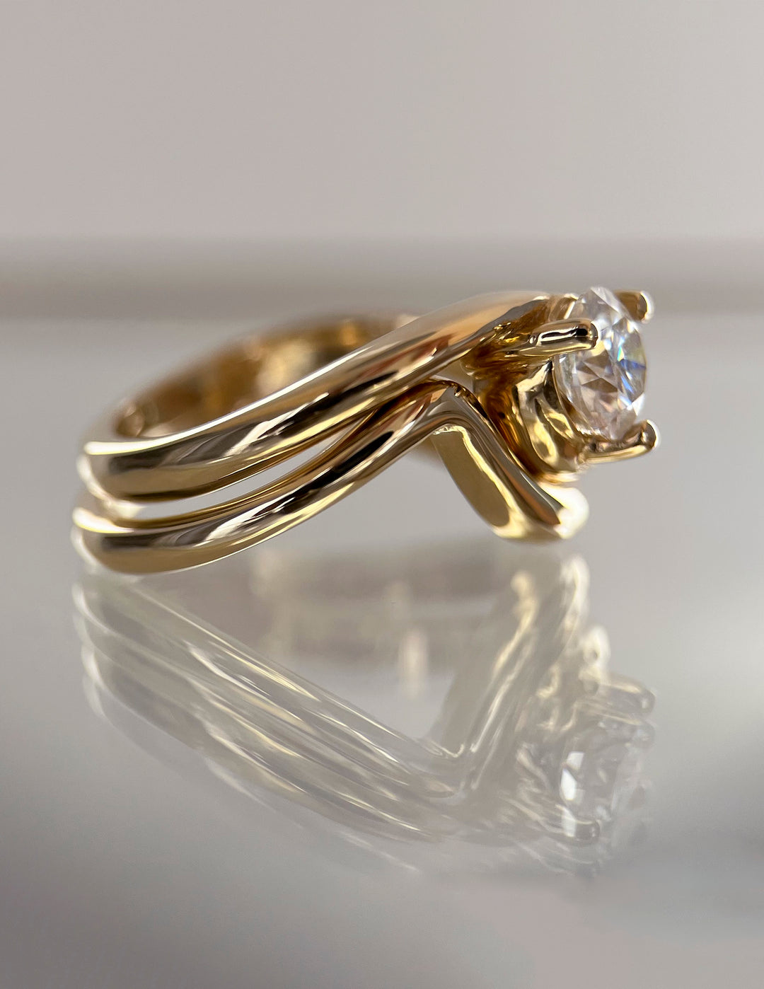 1.0CT Round E-VS Lab Grown Bypass Wedding Ring Set With Classic Band