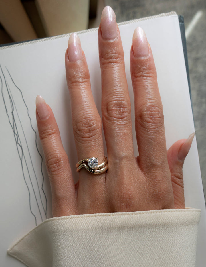 1.0CT Round E-VS Lab Grown Bypass Wedding Ring Set With Classic Band