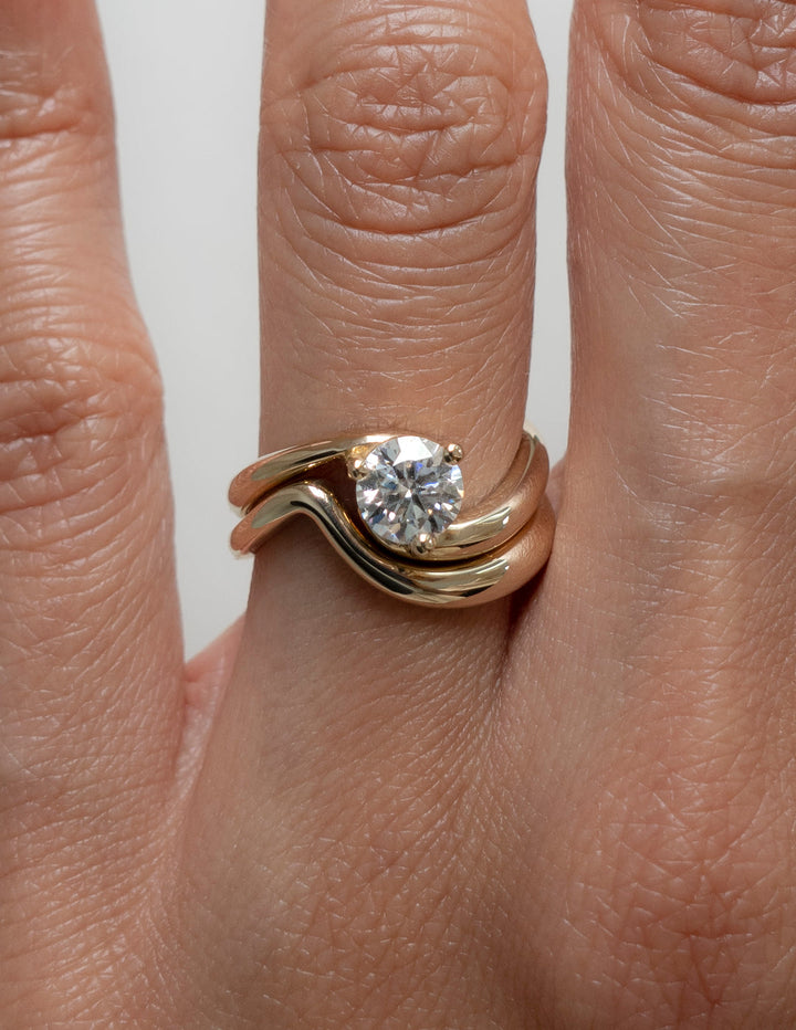 1.0CT Round E-VS Lab Grown Bypass Wedding Ring Set With Classic Band