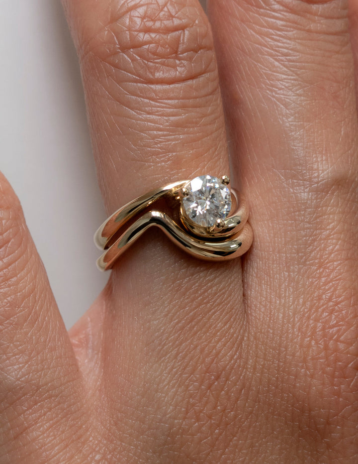 1.0CT Round E-VS Lab Grown Bypass Wedding Ring Set With Classic Band