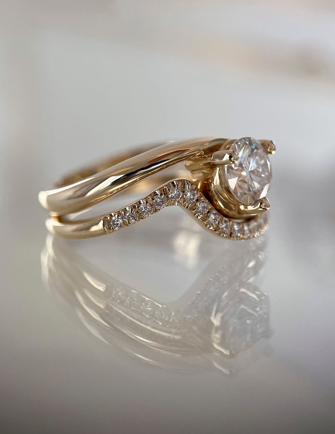 1.0CT Round E-VS Lab Grown Bypass Wedding Ring Set With Classic Band