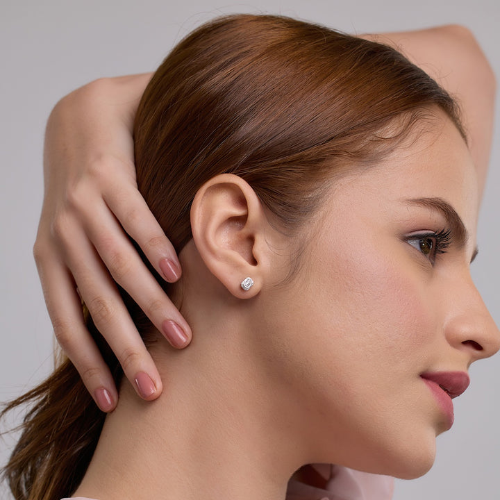 Emerald FG-VS2 Lab-Grown Diamond Halo Stud Earrings For Women