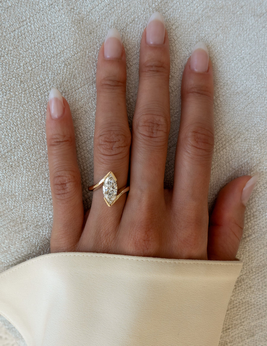 1.0CT-2.0CT Marquise Cut Lab Grown Diamond Half Bezel Engagement Ring