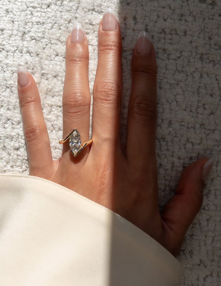 1.0CT-2.0CT Marquise Cut Lab Grown Diamond Half Bezel Engagement Ring