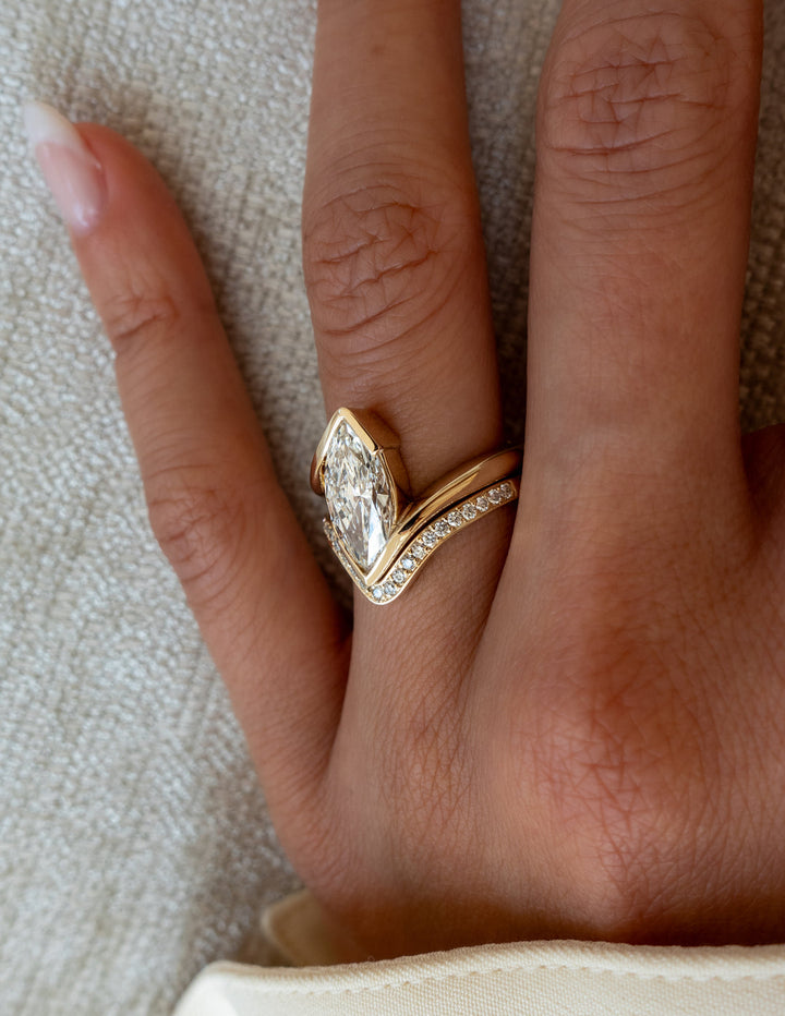 2.0CT Half Bezel Marquise F-VS Lab Grown Wedding Ring with Curved Band