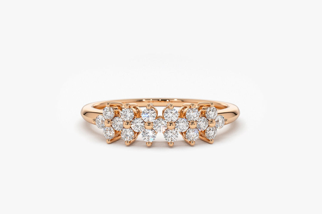 Round Cut Diamond Cluster Wedding Ring in 18K Solid Gold for Women