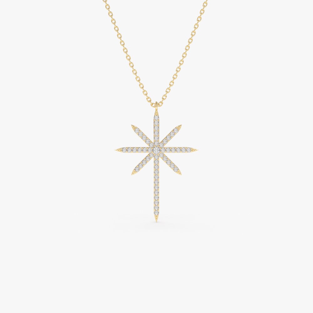 Round Diamond North Star Necklace for Her in 14K Gold