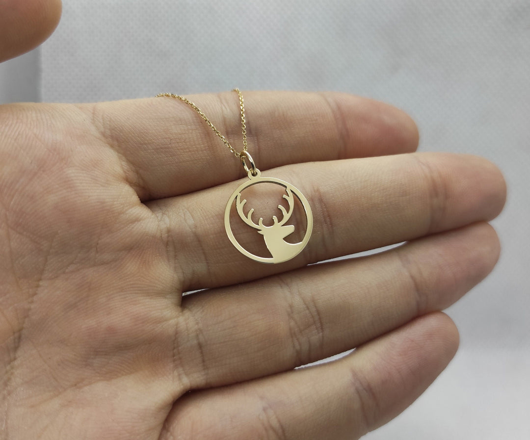 Wild Deer 14k Solid Gold Pendant Necklace for Christmas Gift