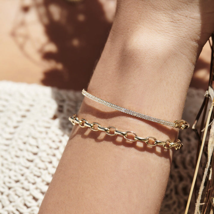 Round Cut Two Row Pave Diamond Bangle Bracelet for Women