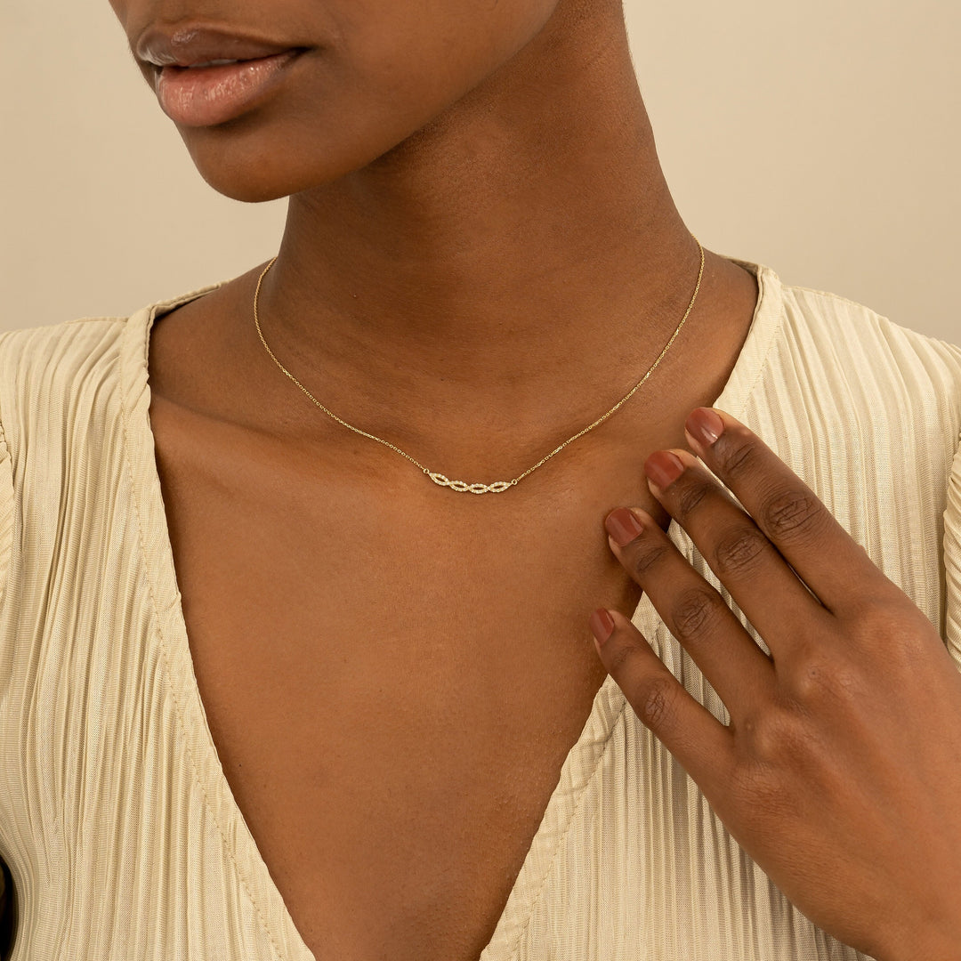 Swirl Diamond 14k Solid Gold Infinity Necklace for Her