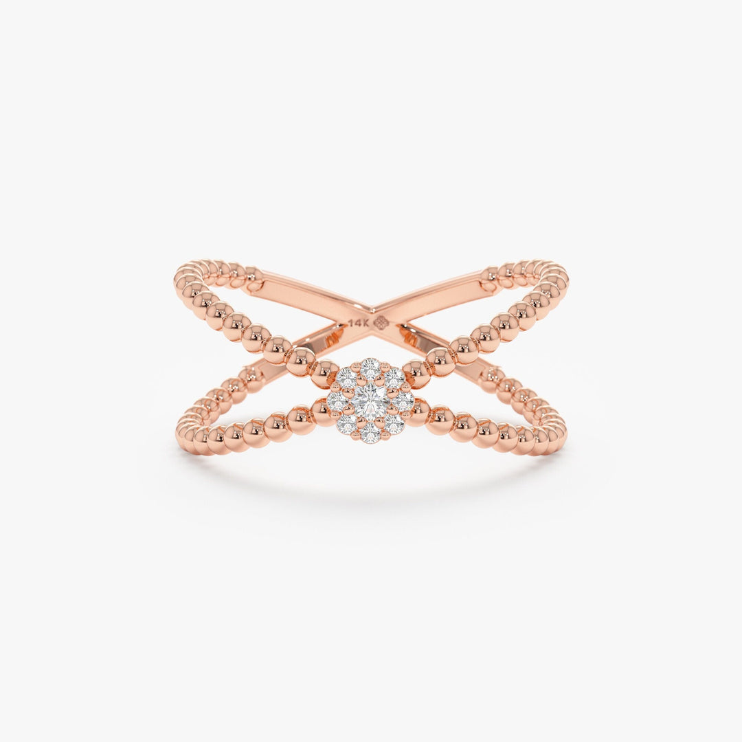 Round Cut Diamond Cross Ring for Women 14k Gold or 18k Gold