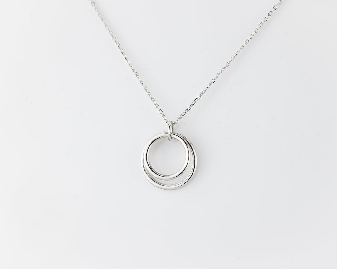 14K Solid Gold Double Circle Necklace for Women