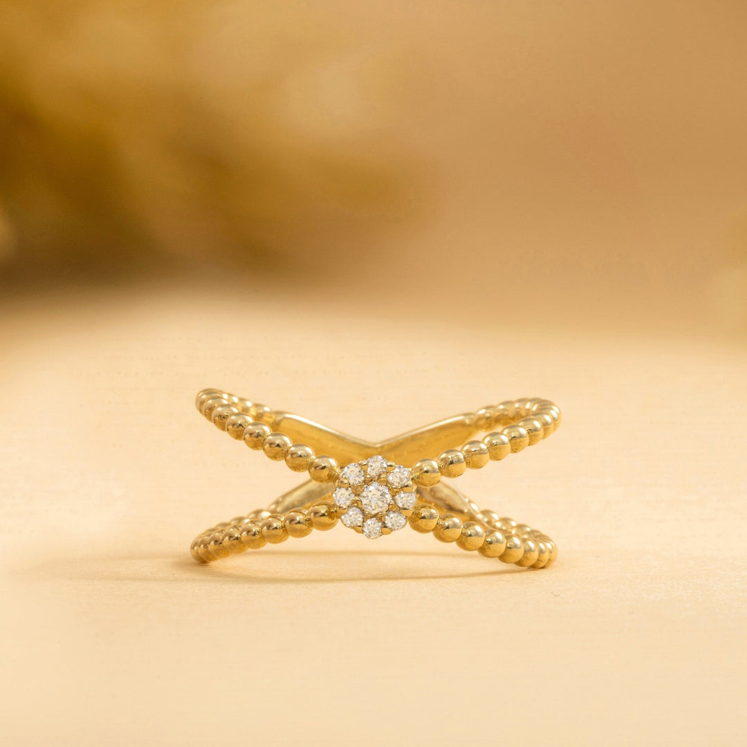 Round Cut Diamond Cross Ring for Women 14k Gold or 18k Gold