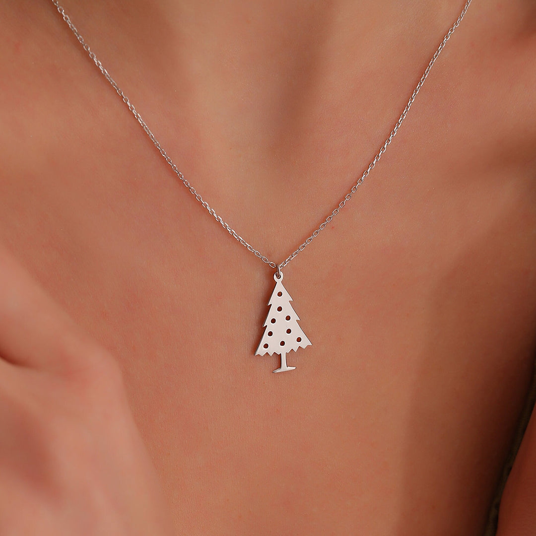 14K Gold Minimalist Xmas Tree Charm Necklace for Women