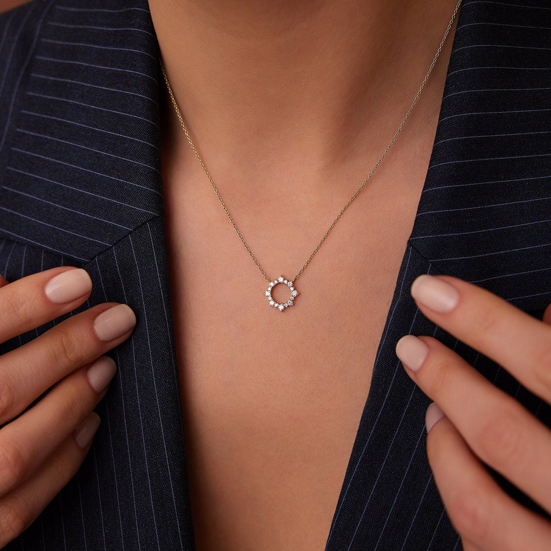 Round Cut Diamond Sun Necklace for Women