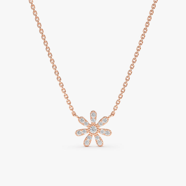 Round Cut Diamond Flower Necklace for Women