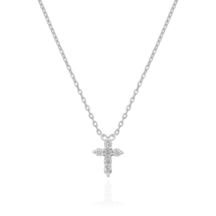Round Cut Cross Diamond Moissanite Necklace In 18K Gold
