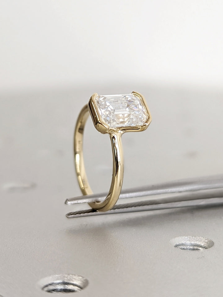 1.50CT Emerald Cut Half Bezel Lab Grown Diamond Engagement Ring For Her