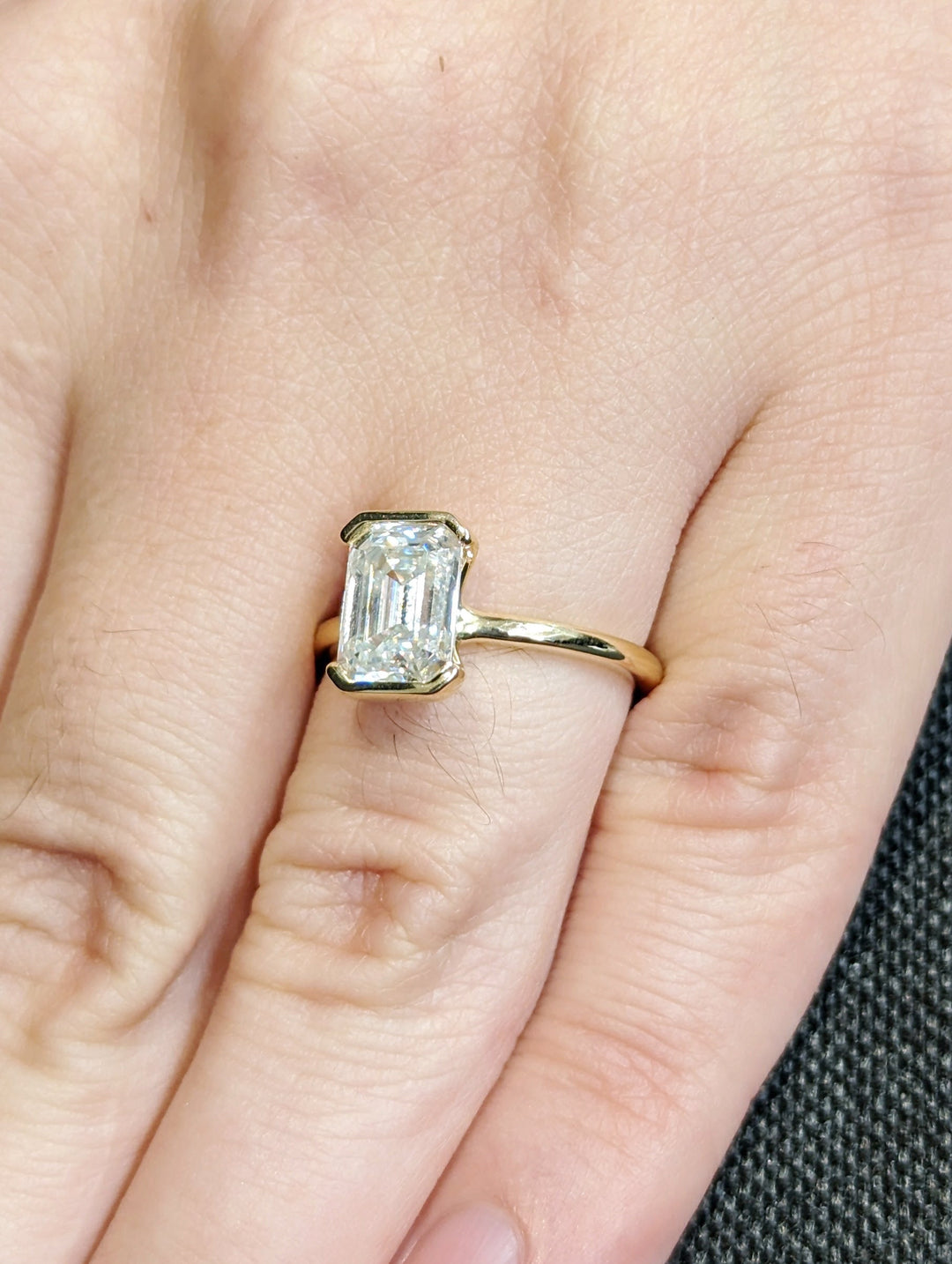1.50CT Emerald Cut Half Bezel Lab Grown Diamond Engagement Ring For Her