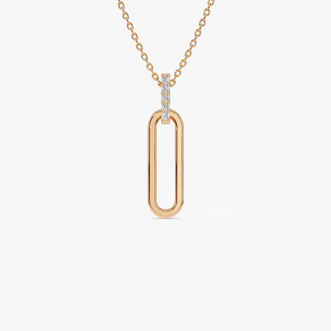 Round Cut Diamond 14k Gold Paper Clip Link Pendant for Her