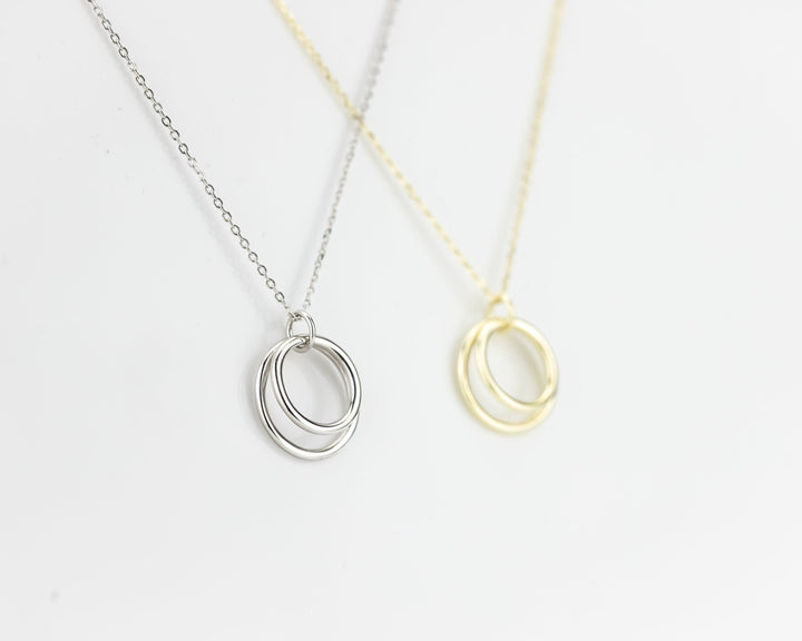 14K Solid Gold Double Circle Necklace for Women