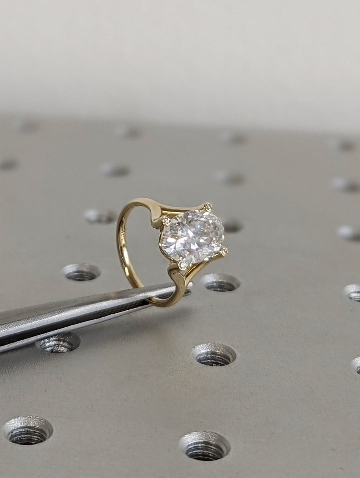 3.0CT Oval Cut Unique Lab Grown Diamond Engagement Ring For Women