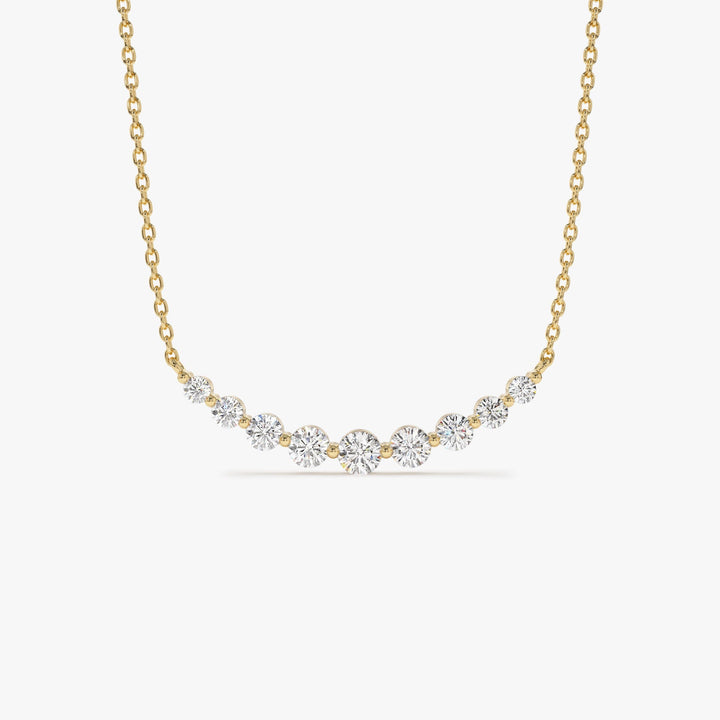 Round Cut Curved Diamond Necklace 14K Gold Ring for Women