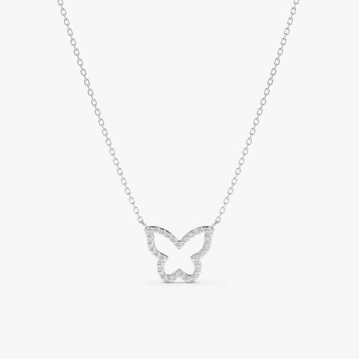Round Cut Diamond Solid Gold Butterfly Necklace for Birthday Gift